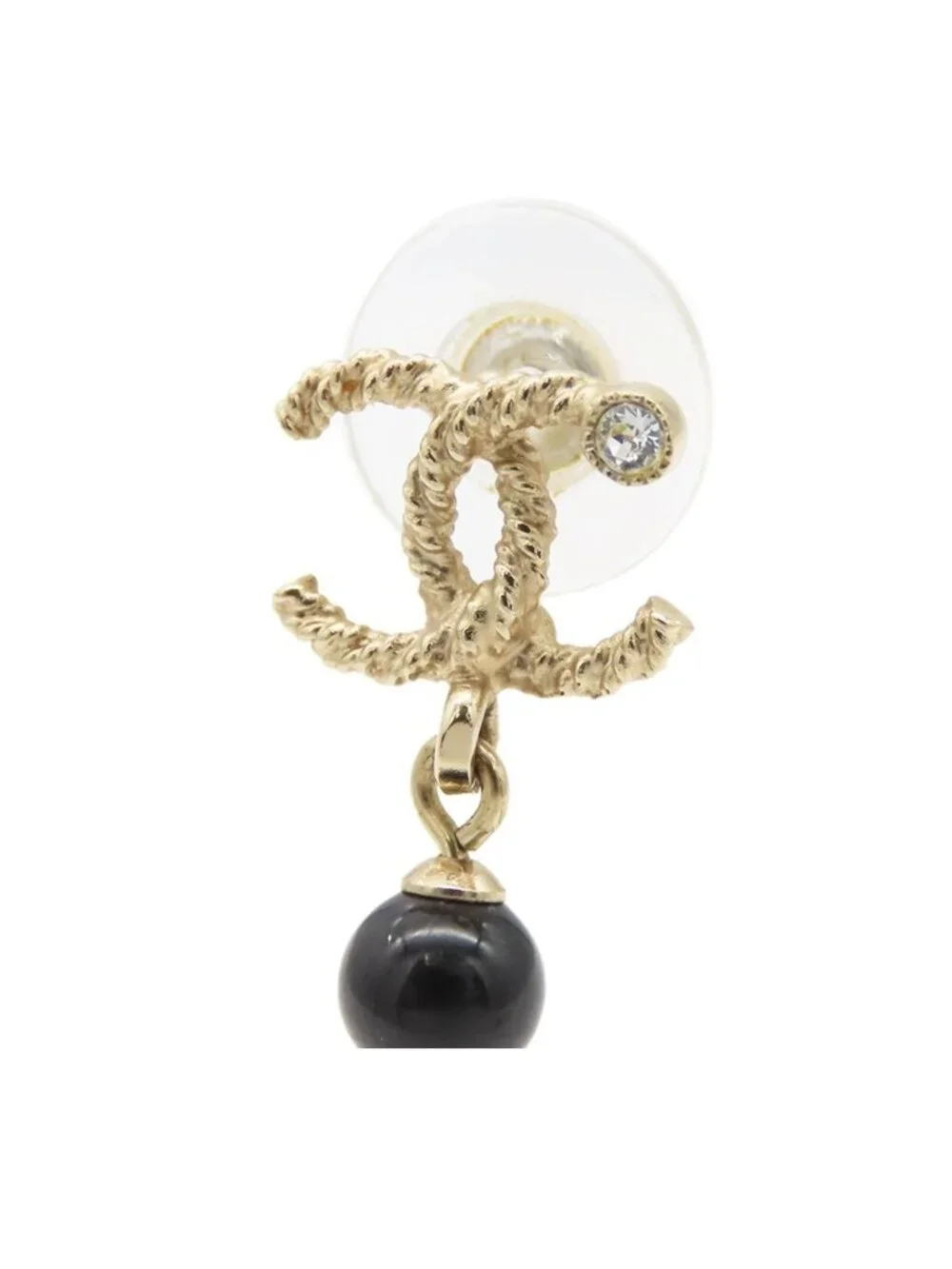 Chanel Earrings Gold Metal Pearl Rhinestone CC Logo